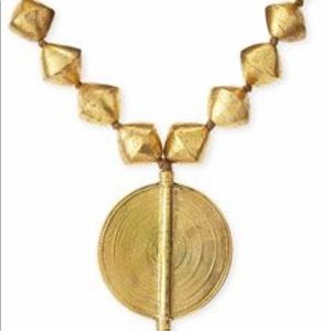 Brass beaded necklace with large brass pendent